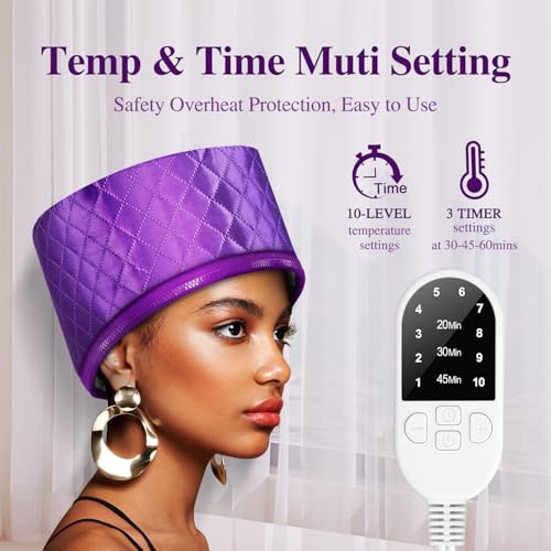 Aopow Purple 10-Level Heated Steam Cap for Deep Conditioning & Hair Steaming