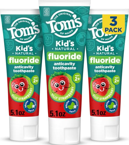 Tom's of Maine Natural Kids Fluoride Toothpaste, Silly Strawberry, 3 Pack