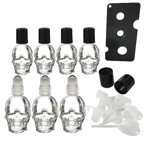 10ml Skull Glass Oil Roller Bottles - 7 Pack Essential Oils