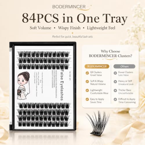Bodermincer Wispy Lash Clusters 84pc D Curl Eyelash Extensions