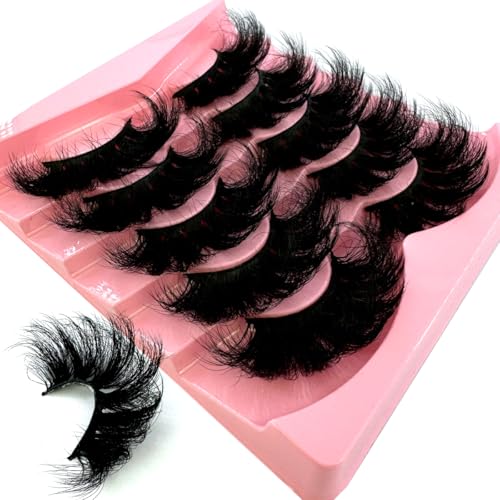 5-Pair Faux Mink Lashes 25mm Fluffy Dramatic False Eyelashes