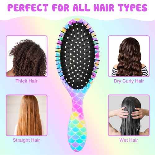 Kids Hair Brush Girls, Toddler Wet Dry Detangling Hair Brush for Curly Thick Hair Pain-Free Comb Girls Kids Women Unicorn Mermaid