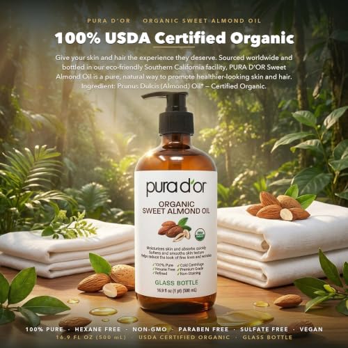 Organic Sweet Almond Oil - 16.9 oz Glass Bottle | PURA D'OR