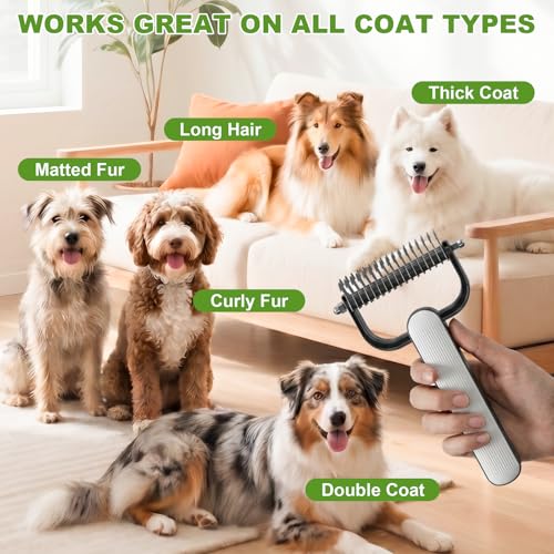 Double-Sided Dematting Comb for Dogs & Cats - Undercoat Rake