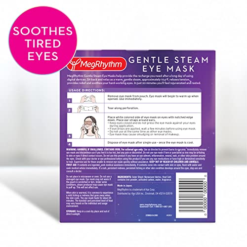 MegRhythm by Kao Gentle Steam Eye Mask, Lavender, Rejuvenates Eyes, Reduces the look of puffy eyes, Dermatologist and Ophthalmologist Tested, 5 Count