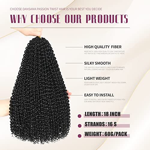 Dansama Passion Twist Hair Water Wave Crochet Hair for Black Women, Long Bohemian Braiding Hair for Boho Locs, Faux Locs, Butterfly Style Crochet Braids Hair Extensions (18inch, 1B, Economy Pack)