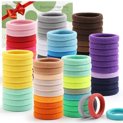 Bessrung 100PCS No-Crease Elastic Hair Ties - Durable Cotton Bands