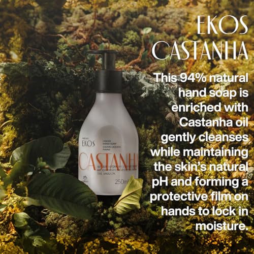 Natura -Brazil Nut (Castanha) Renourishing Liquid Hand Soap - Anti-Dryness - Coconut Derived Cleanser - Vegan Skin Care - Brazilian Beauty Secrets - Self Care & Body Care - 8.4 fl oz (250ml)