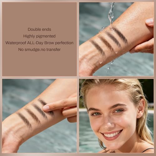 Waterproof Eyebrow Pencil 2 Pack with Dual Tip & Brush