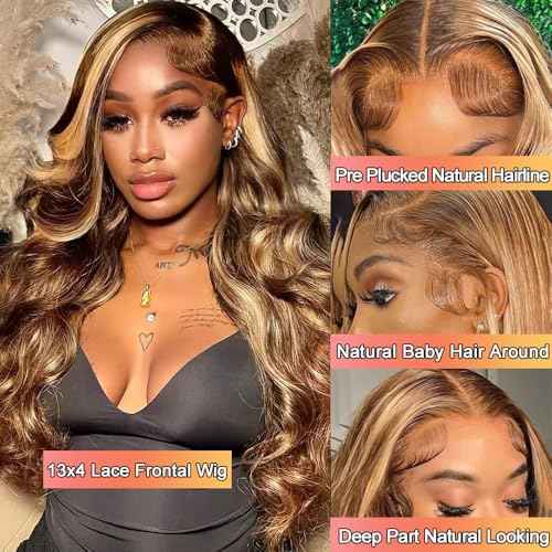 Highlight Lace Front Wigs Human Hair Body Wave 13x4 HD 4/27 Ombre Highlight Lace Front Wig Human Hair Wear and Go Glueless Wig Pre Plucked With Baby Hair 20 Inch HD Lace Frontal Wigs For Black Women