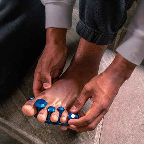 YogaToes¢ç Gems¢ç for Men Fits Men's Shoe Size 7 & Up. Gel Toe Stretcher & Separator in Metallic Blue. Helps Foot Pain & Boost Athletic Performance!