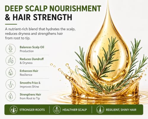 Rosemary Hair Oil for Hair Growth – Scalp Treatment with Castor, Biotin & Keratin, Nourishing Oil for Thicker-Looking Hair