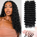 Fugool 100 Strands Feather Crochet Hair Synthetic 16 Inch Deep Wave Black for Black Women