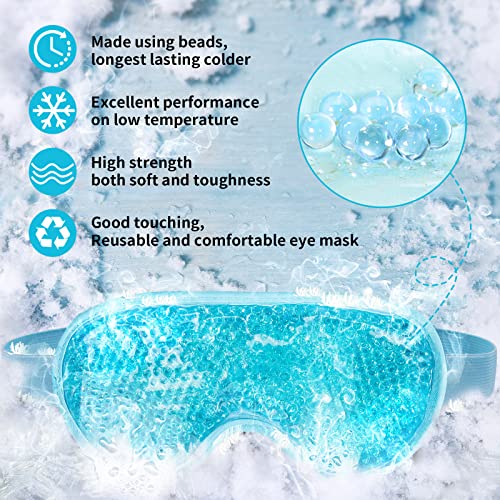 Cooling Eye Mask with Gel Bead, Reusable Cold Compress Ice Pack Sleeping Eye Cooling Pads for After Eyelid Surgery, Puffiness, Puffy Eyes, Headache, Migraine Relief(Blue) (Pack of 2)
