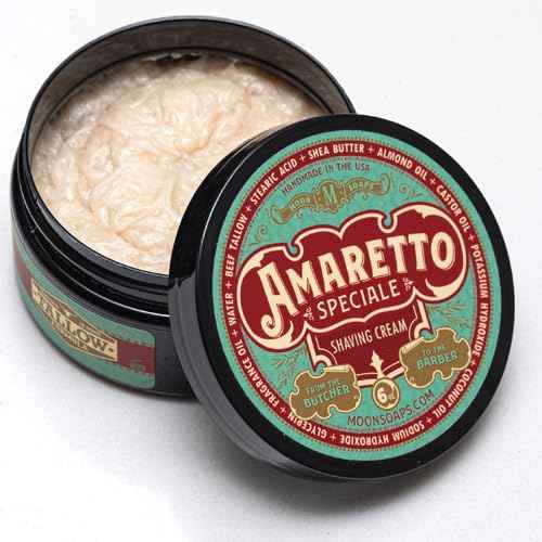 Moon Soaps Amaretto Speciale – Luxury Tallow Shaving Cream with Almond & Dark Cherry Aroma, 6 oz