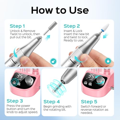 Professional Electric Nail Drill with LED Display - 35000 RPM for Acrylic & Gel Nails
