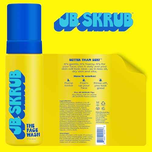 JB SKRUB The Face Wash - Gentle Facial Cleanser for Kids, Tween and Teen Boys - Fragrance-Free Foaming Face Wash with Aloe Vera & Chia Seed for Sensitive Skin - 5 Fl. Oz