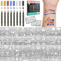 4th of July Temporary Tattoo Markers - 12 Reusable Stencils & 8 Metallic Pens