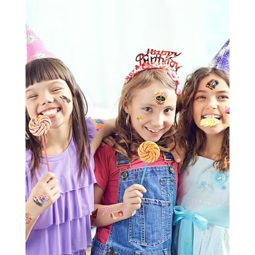 ANTING 244 Pieces Cute Candyland Temporary Tattoos Stickers,20 Sheets Candy Land Lollipop Donut Themed Tattoos Stickers Party Decoration favors for Kids Girl Boys Birthday Baby Shower Sweet Shop