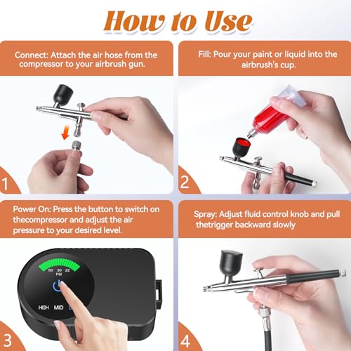 Airbrush Kit with Air Compressor & 3 Nozzles (0.2/0.3/0.5mm)