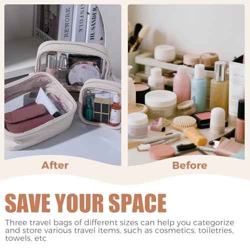 BS-MALL 3 Pack Travel Size Clear Toiletry Bag - Waterproof Makeup Organizer For Brushes & Eye Shadow -Gift Bags For Daily Use & Travel Essentials