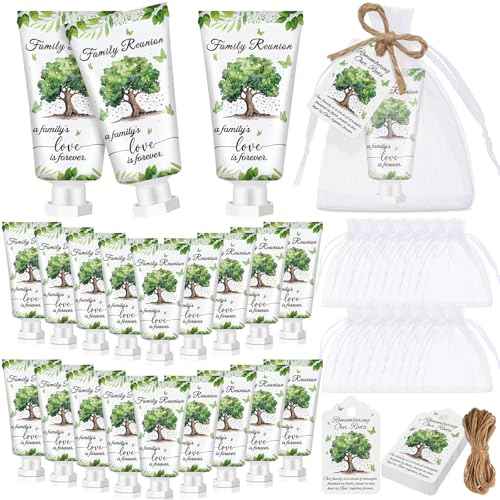 60 Sets Family Reunion Favors Hand Lotion Cream Gifts Bulk Family Reunion Game Decorations with Card Organza Bags for Table Centerpieces Party Decor