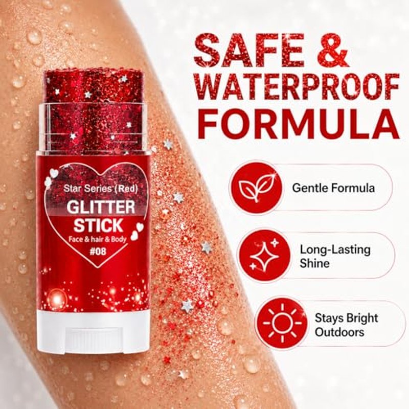 Red Hair Glitter Stick - Shimmer Body Glitter for Festivals & Parties