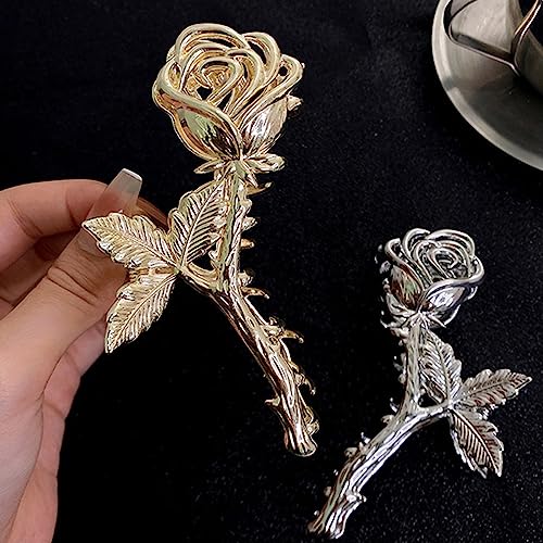 YKZFUI Rose Hair Claw Clips, 2Pcs Large Non-Slip Strong Metal Rose Flower Hair Clips for Women Thick or Thin Hair Decor