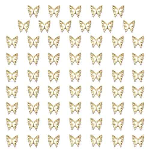 60pcs Golden Butterfly Nail Charms Bulk 3D Butterflies Charms for Acrylic Nails, Nail Alloy Studs Charms Nail Art Jewels Decor Supplies Accessories Supply for Nails Face Makeup Body DIY Crafts