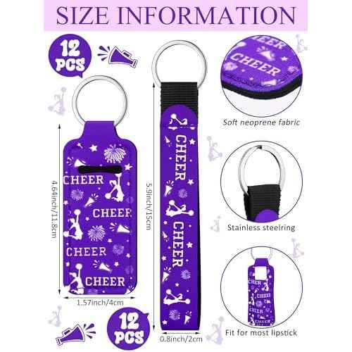24 Pcs Cheerleader Gifts Bulk Cheer Lipstick Holder Keychain Lanyard Set Cheerleader Party Favor Cheer Theme Portable Lipstick Holder and Lanyard for Team Sports Supplies(Purple)