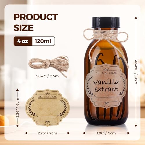 12 Pack 4 oz Amber Glass Bottles for Homemade Extracts & Oils