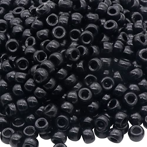 Auvoau 1000Pcs Pony Beads Bracelet 9mm Black Plastic Barrel Pony Beads for Necklace,Hair Beads for Braids for Girls,Key Chain,Jewelry Making (Black)