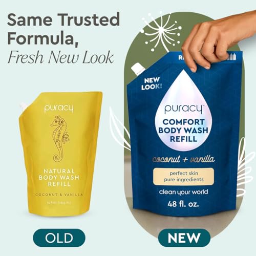 Puracy Comfort Body Wash - Natural Coconut & Vanilla, 48 Oz Pack of 2