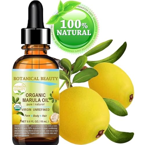 Botanical Beauty Organic MARULA OIL WILD GROWTH 100% Pure Natural Virgin, Unrefined Cold-Pressed Moisturizer for FACE, DRY SKIN, BODY, DAMAGED HAIR, NAILS, Anti-Aging (0.5 Fl Oz)