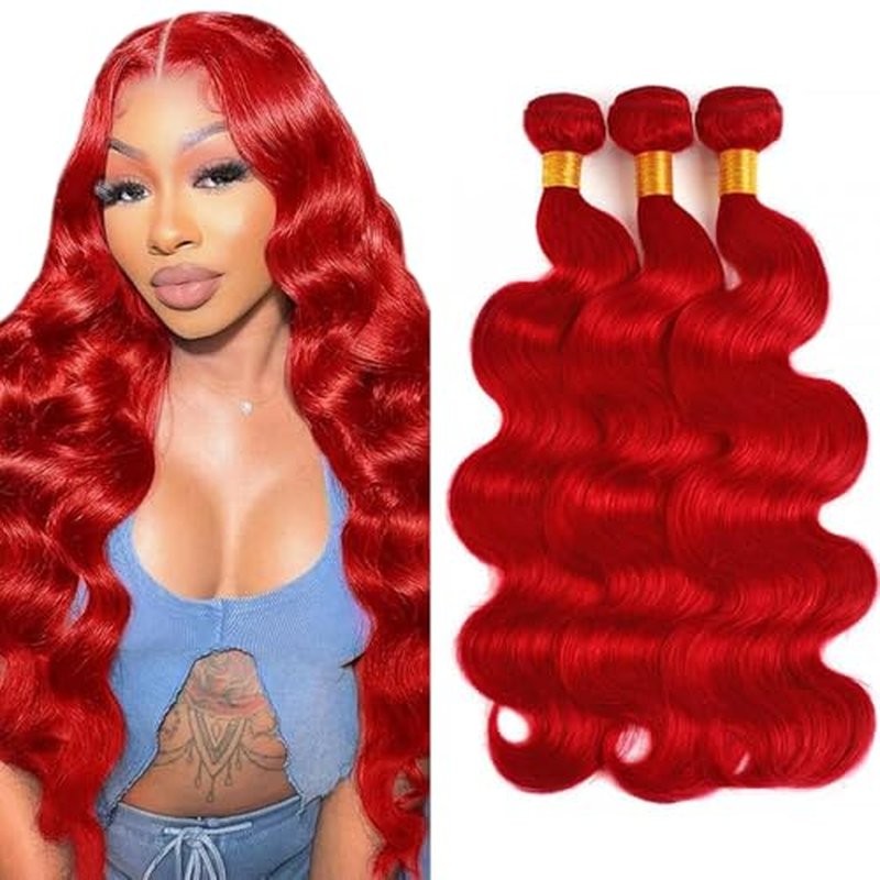 Red Body Wave Hair Bundles 16 18 20 Inch Virgin Human Hair