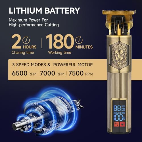 Hair Clippers for Men Professional Zero Gapped Hair Trimmer for Barber T Blade Liners Edgers Groomming Hair Clippers Cordless Rechargeable Shaver Hair Cutting Kit Beard Trimmer Gifts for Men