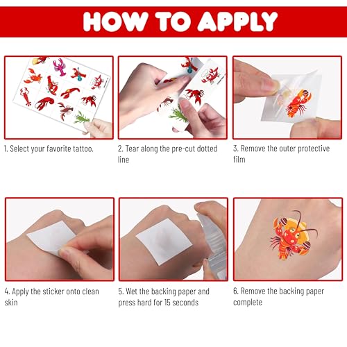 Crawfish Temporary Tattoos for Kids, 96 Pcs Party Favors