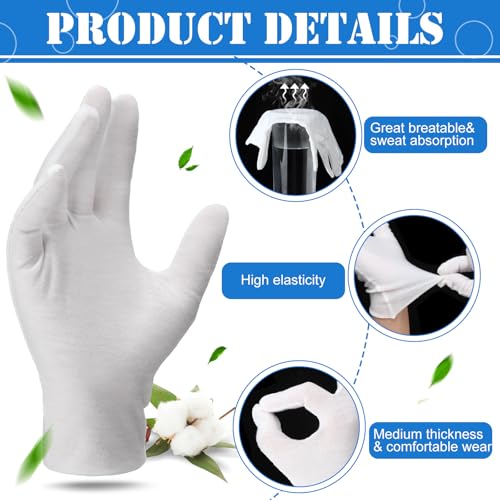 Funtery White Cotton Gloves Bulk 240 Pcs (120 Pairs) for Inspection & Dry Hands