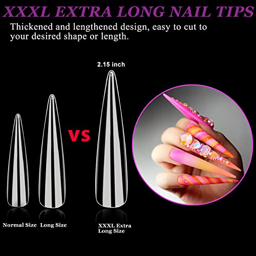 Long Stiletto Nail Tips, AITRAI 504pcs 3XL Extra Long Stiletto Nail Tips Full Cover Acrylic Nail Tips for Nail Preffesional Pointy Shaped Flase Nail for Nail Art, 12 Sizes