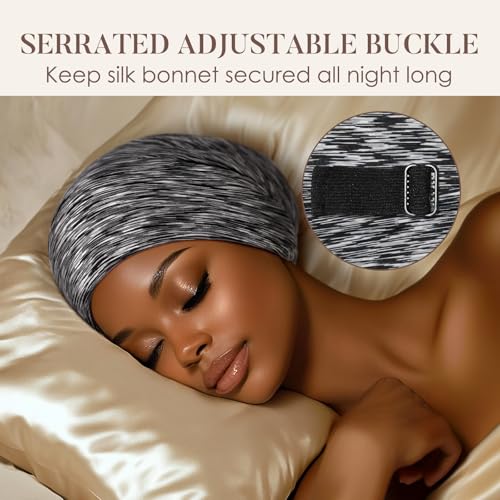 LULUSILK Mulberry Silk Sleep Cap with Adjustable Strap - Dark Grey