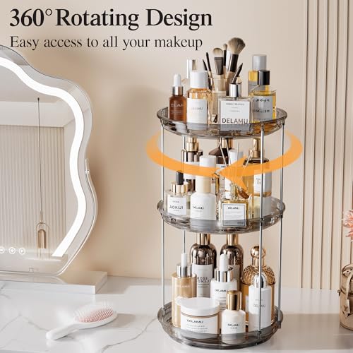 Delamu 3-Tier Rotating Makeup Organizer - Large Capacity Skincare Holder