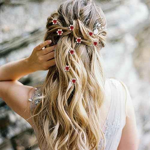 YISSION Red Rhinestone Hair Pins - 20Pcs Mini Rose Barrettes, Decorative Wedding Hair Accessories for Girls Women