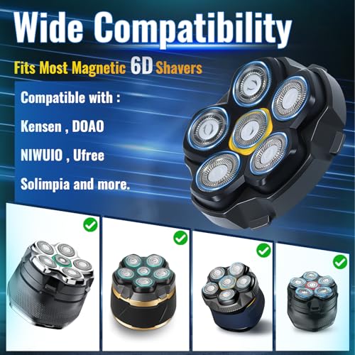 Magnetic 6D Shaver Replacement Heads ? Universal Compatible with Kensen,DOAO,NIWUIO,Ufree,Solimpia & Most Most 6D Magnetic Electric Shavers for Bald Men & Face Shaving (2-Pack)