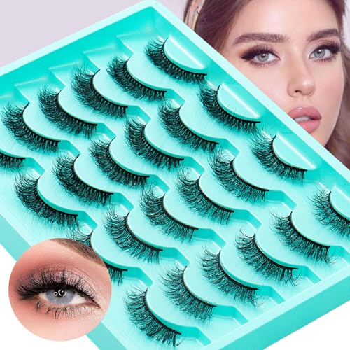 False Eyelashes Natural Lashes Wispy Lashes Strip Eyelashes Lash Extension Cat Eye Wispy Lashes?Easy Apply Cluster Lashes for Fluffy, Natural Look, 12 Pairs