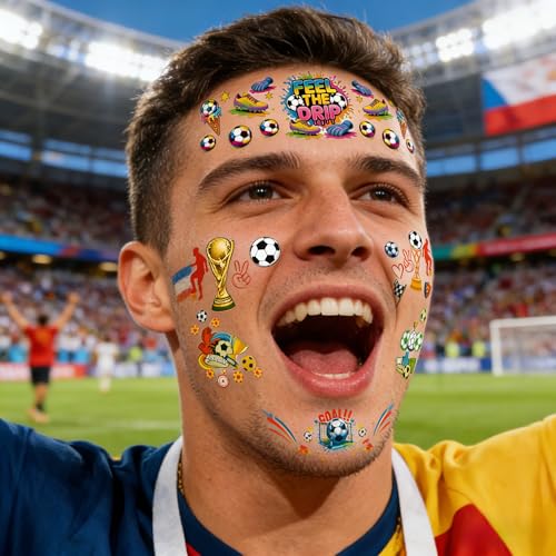 Soccer Temporary Tattoos 24 Sheets - Waterproof Game Day Face Stickers