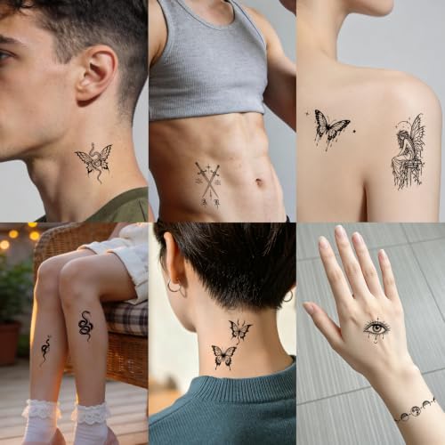 Black Temporary Tattoos - 13 Sheets Waterproof Gothic Designs