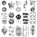15 Sheets Waterproof Temporary Tattoo Stickers Tiny Cute Halloween Skull Whale Eye Bone Face Words Sun Moon Totem Arm Hand Pattern Perfect for Parties, Events and More