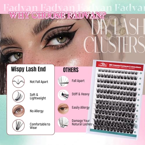 FADVAN Wispy Lash Clusters 144PCS | 8-16mm D-Curly Eyelash Extensions