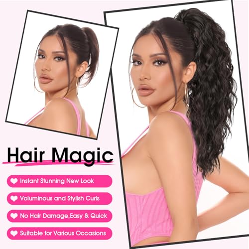 RONTAYA 18" Claw Clip Ponytail Extension - Black Brown Wavy