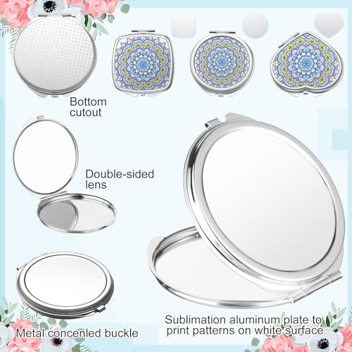 Jetec 18 Pcs Sublimation Blanks Products Small Compact Mirror Bulk Heat Transfer Folding Pocket Makeup Mirror Heart Round Square Double Sided Handheld Sublimation Mirror for Women Gift Purse Travel